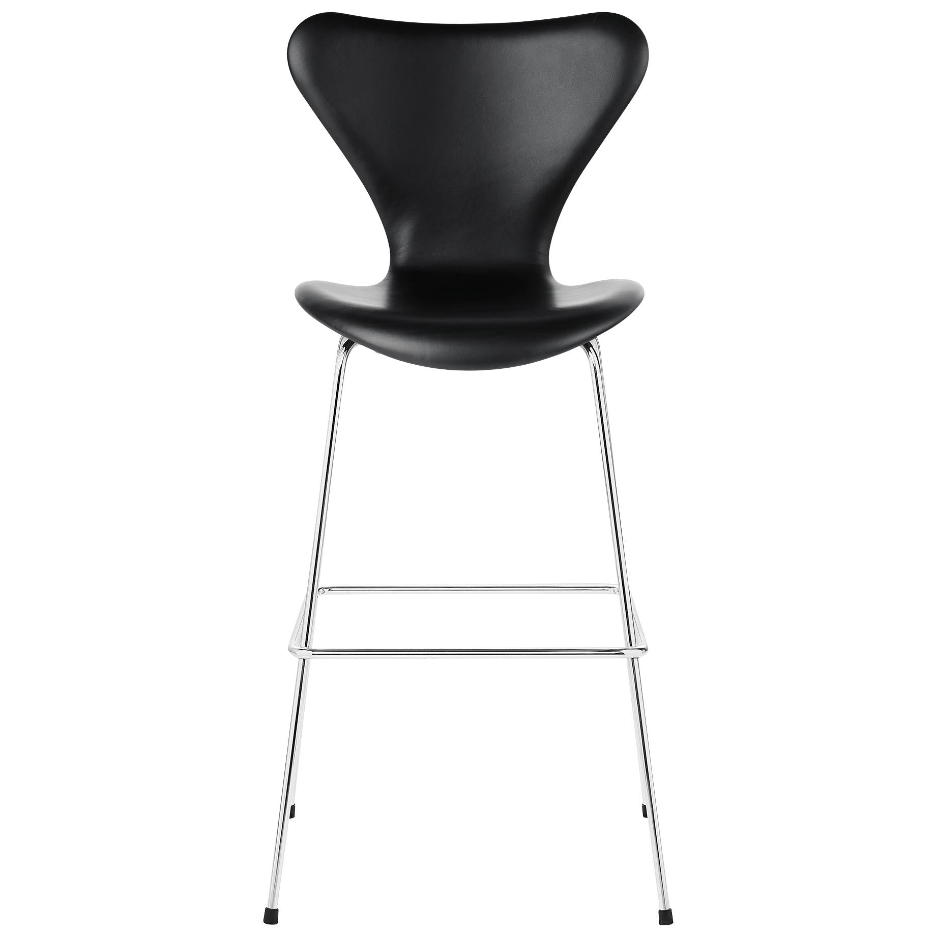 Fritz Hansen Serie 7 Bar Chair Full Upholstery Leather 76 Cm, Basic Black