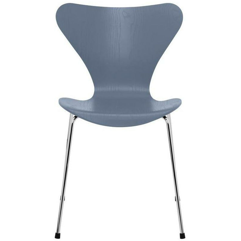 Fritz Hansen Series 7 židle obarvená popel soumraku modrá mísa, chromovaná ocelová základna