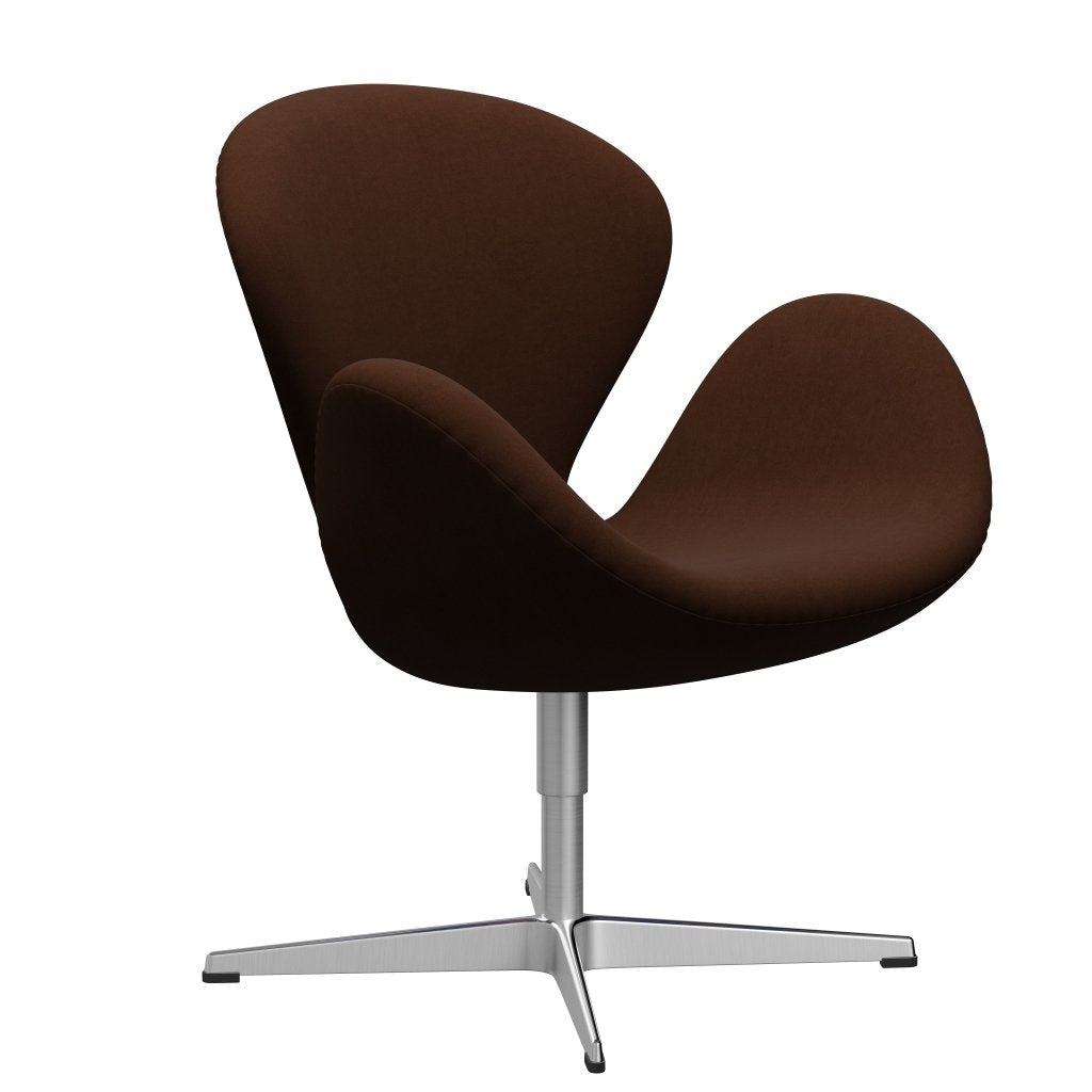Fritz Hansen Swan Lounge Chair, satén kartáčovaný hliník/pohodlí tmavě hnědý