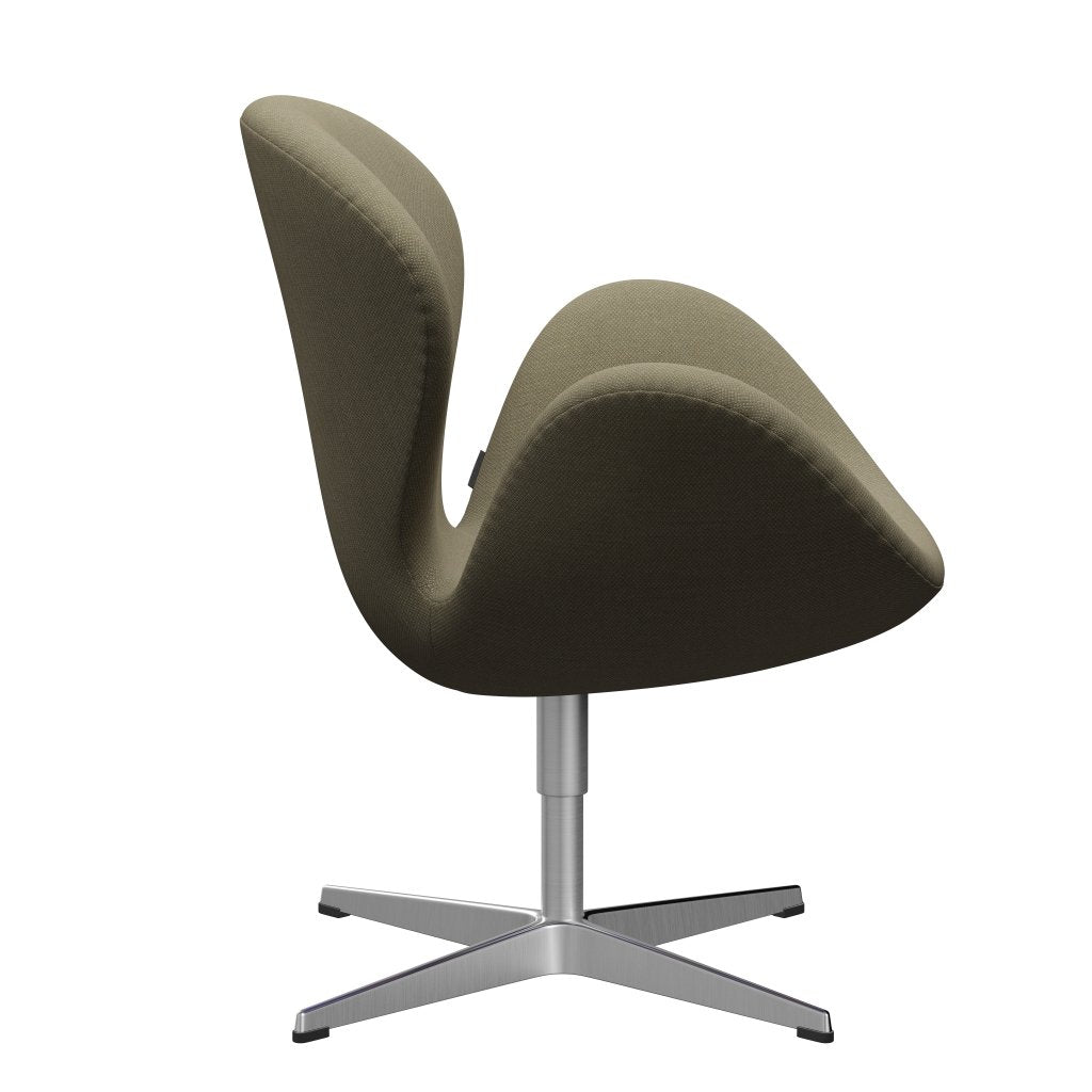 Fritz Hansen Swan Lounge Chair, satén kartáčovaný hliník/fiord olivově zelená/kámen
