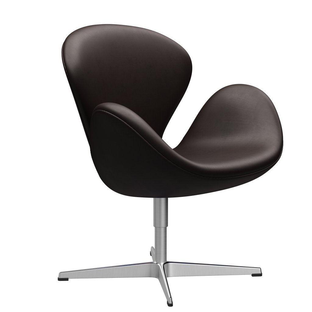 Fritz Hansen Swan Lounge Chair, satén kartáčovaný hliník/milost tmavě hnědá