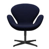 Fritz Hansen Swan Lounge Chair, Black Lacquered/Divina melange tmavě modrá