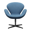 Fritz Hansen Swan Lounge Chair, Black Lacquered/Divina melange světle modrá