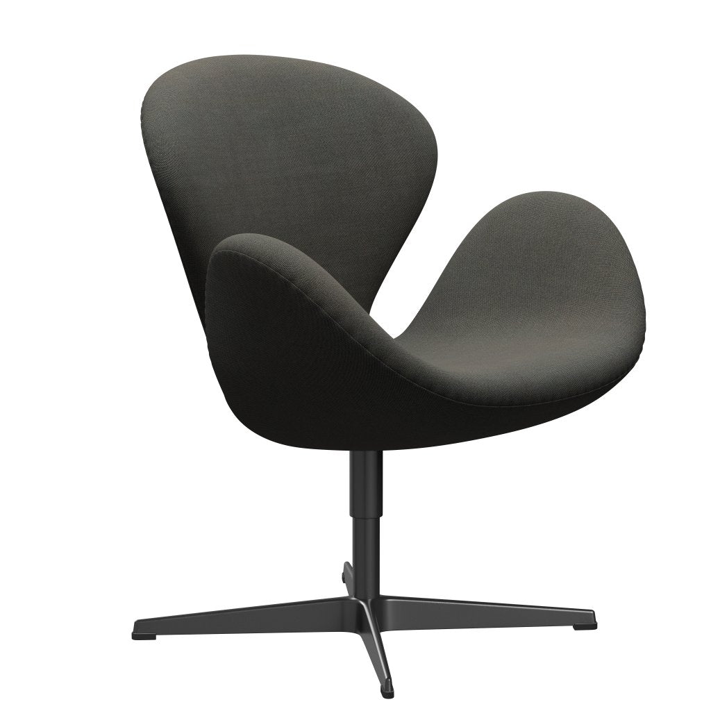 Lounge židle Fritz Hansen Swan, černá lakovaná/rime tmavě šedá/khaki