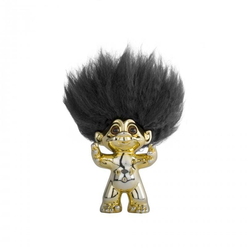 Goodlucktroll Brass/ Black Hair, 9 cm