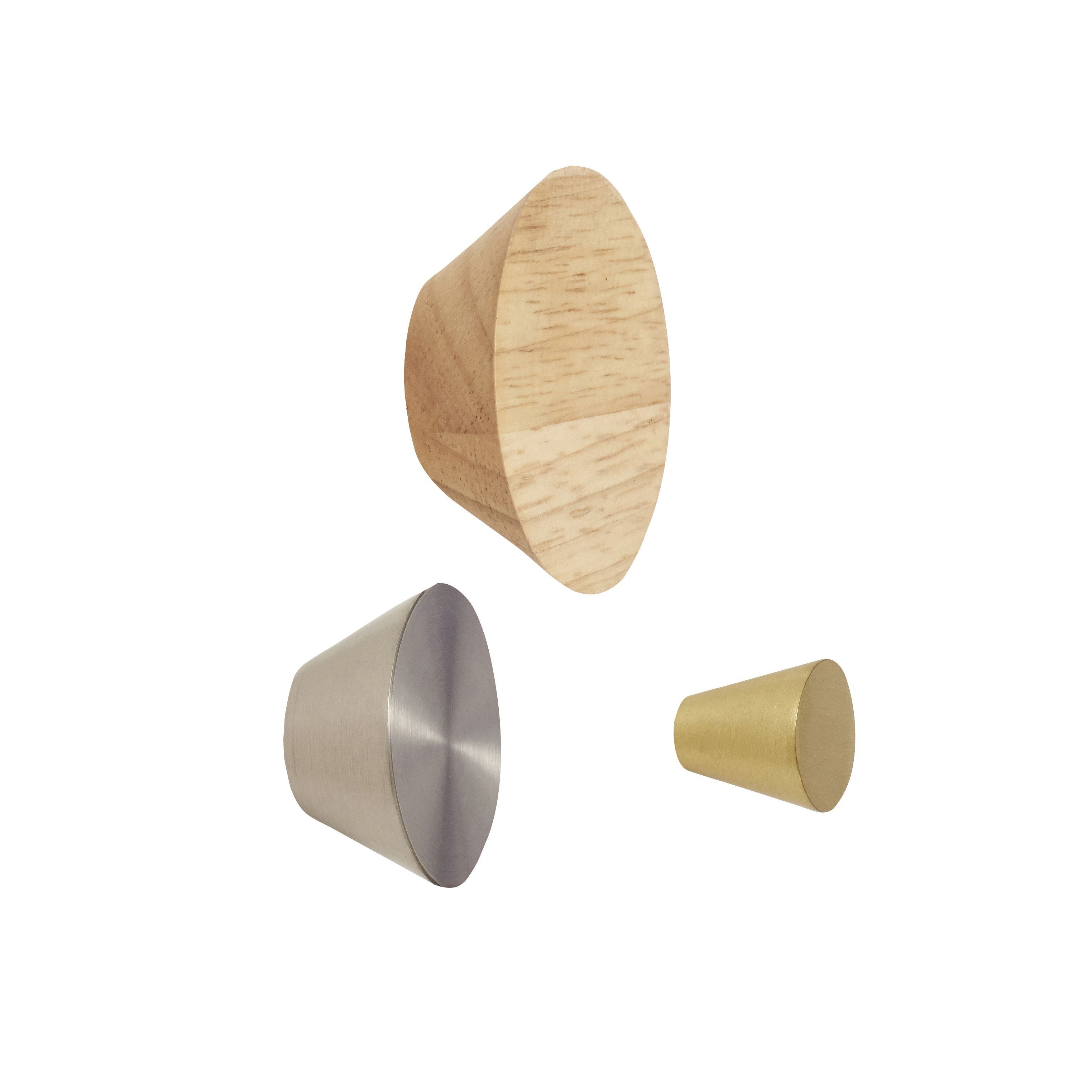 Hübsch Cone Button Metal /Wood Nickel /Brass /Natural Set 3
