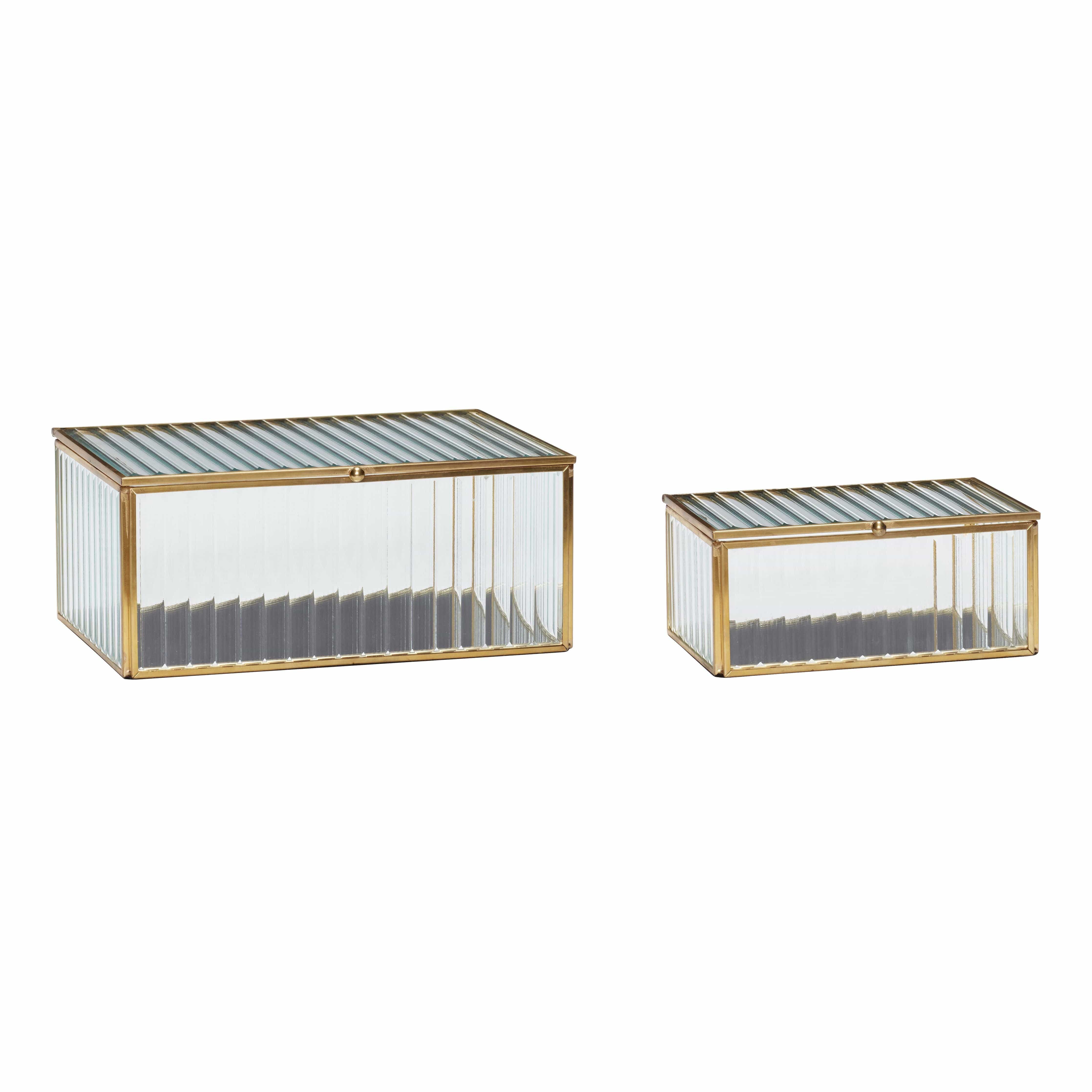 Hübsch Ripple Glass Boxes (Set Of 2) Brass