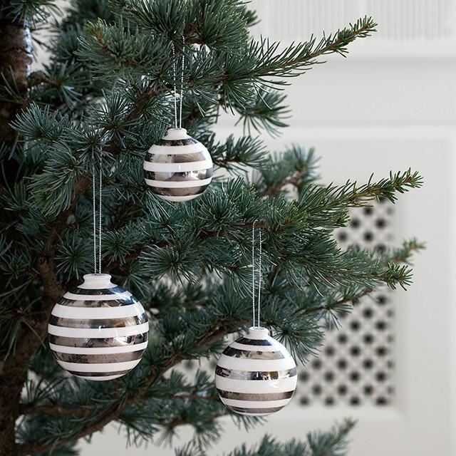 Kähler Omaggio Christmas Tree Braubles Silver, 3 P CS.
