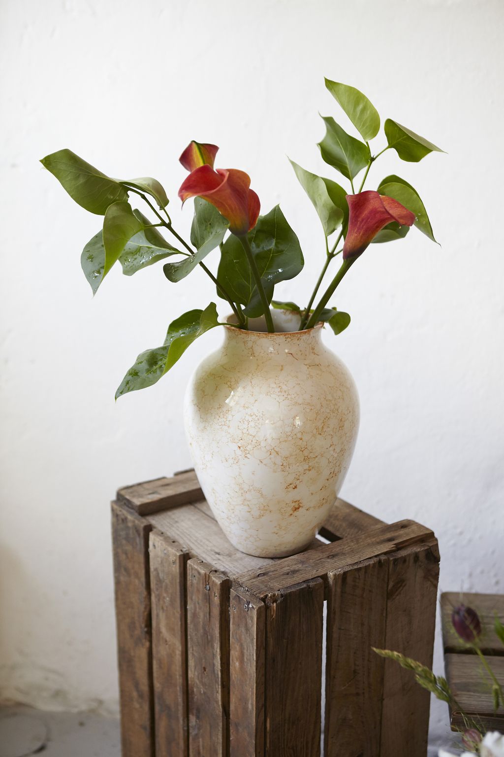 Knabstrup Keramik Vase Natura H 20 cm, bílá/hnědá