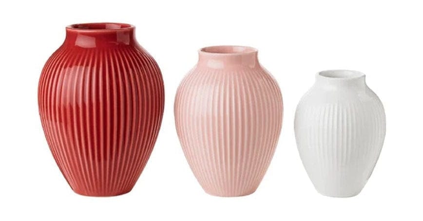 Knabstrup Keramik Vase s drážkou sady 3 11/9,5/8 cm, Bordeaux/Pink/White