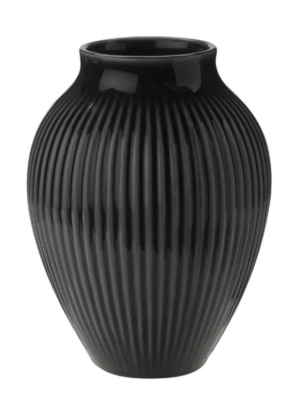 Knabstrup Keramik váza s drážkami H 12,5 cm, černá