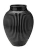 Knabstrup Keramik váza s drážkami H 20 cm, černá, černá