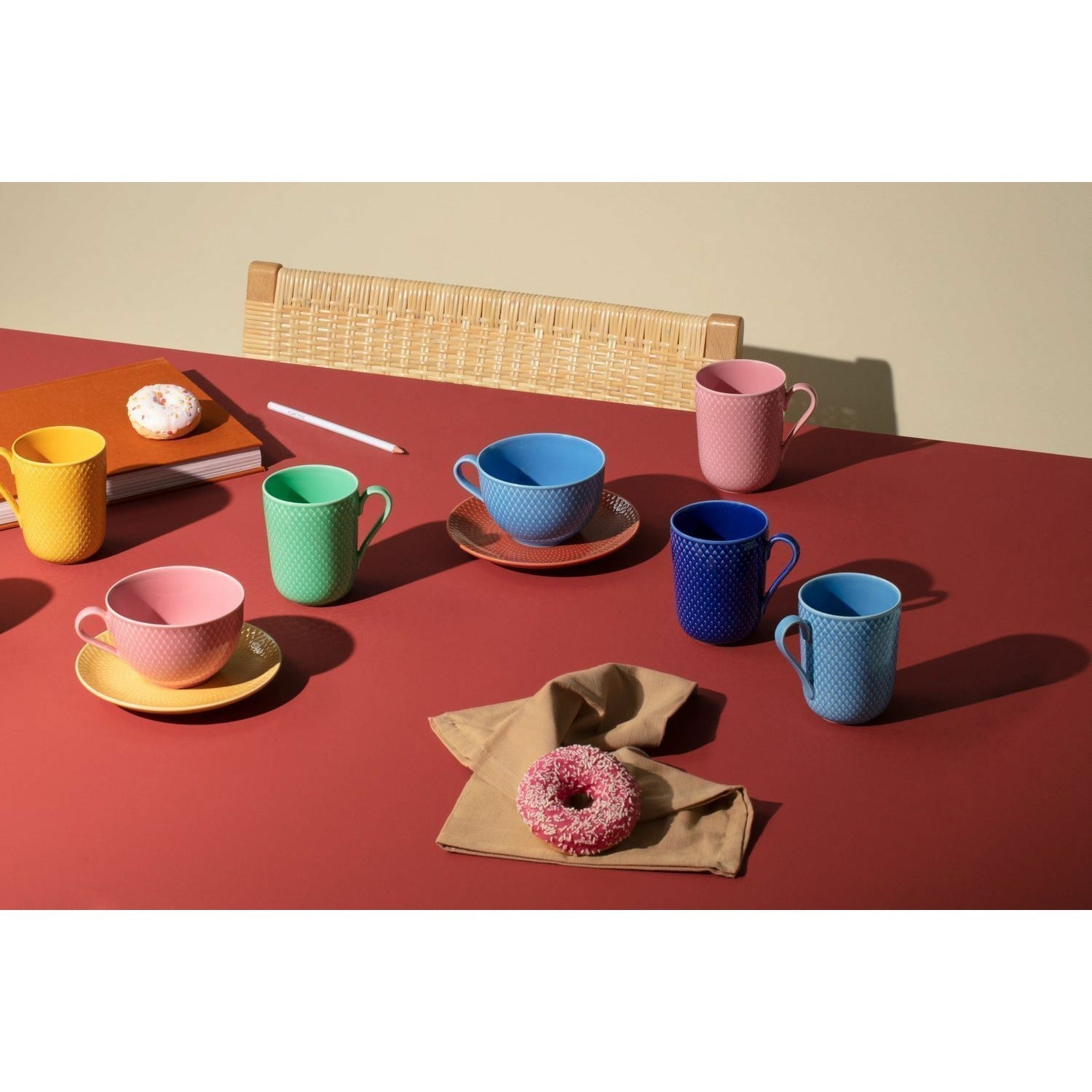 Lyngby Porcelæn Rhombe Color Tea Cup s talířem, modrá/terakota