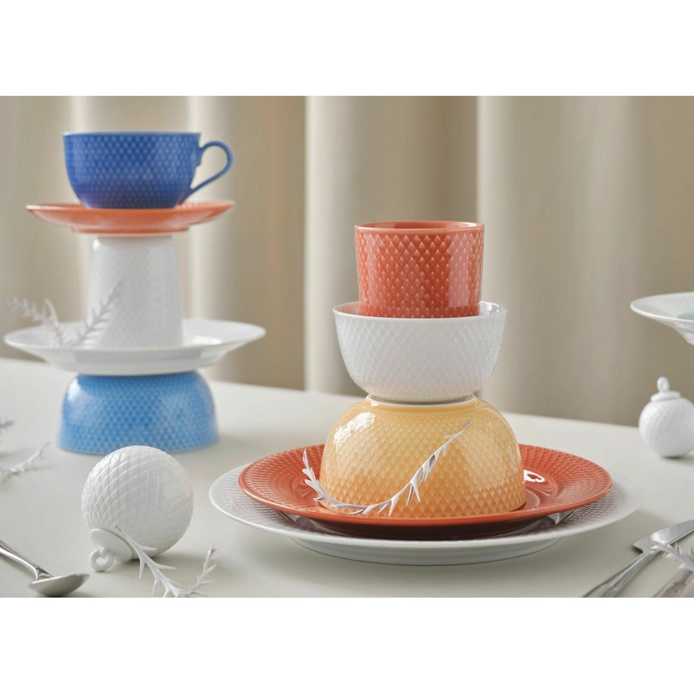 Lyngby Porcelæn Rhombe Color Tea Cup s talířem, růžový/béžový