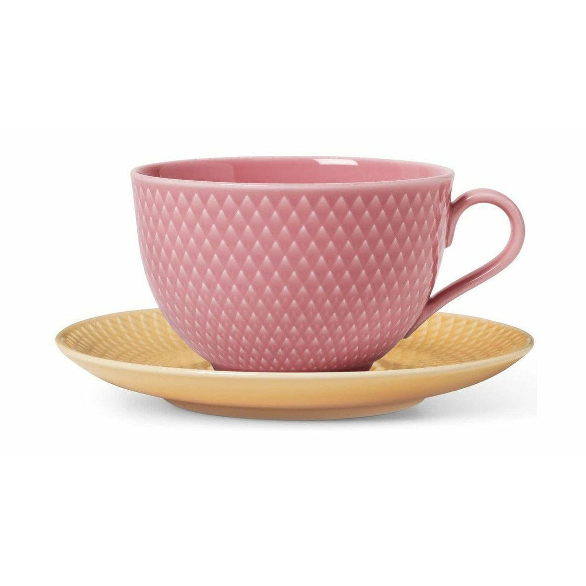 Lyngby Porcelæn Rhombe Color Tea Cup s talířem, růžový/béžový