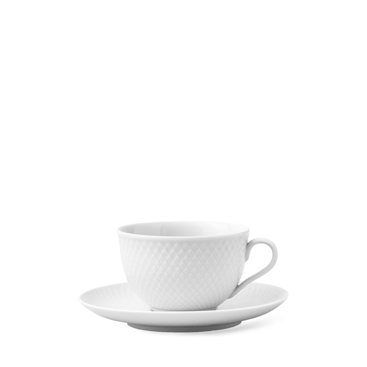 Lyngby Rhombe čajový šálek s talířem, bílý