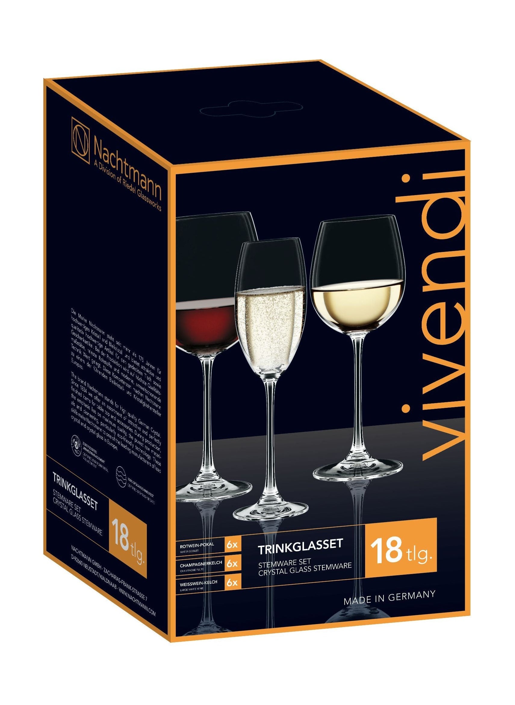 Nachtmann Vivendi Premium Glass Set Red Wine/White Wine/Champagne, sada 18