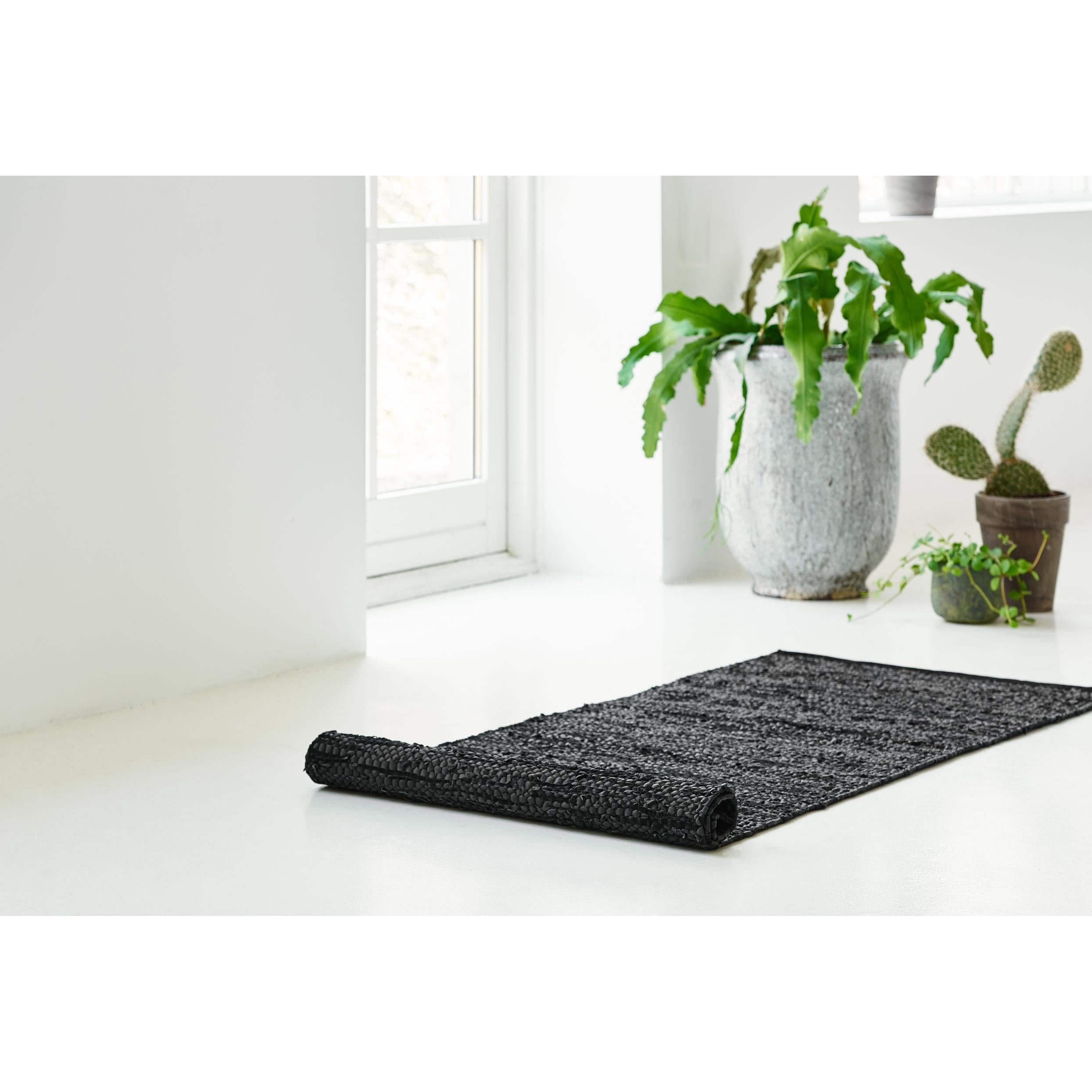 Koberec s pevným koženým koberec černý, 65 x 135 cm