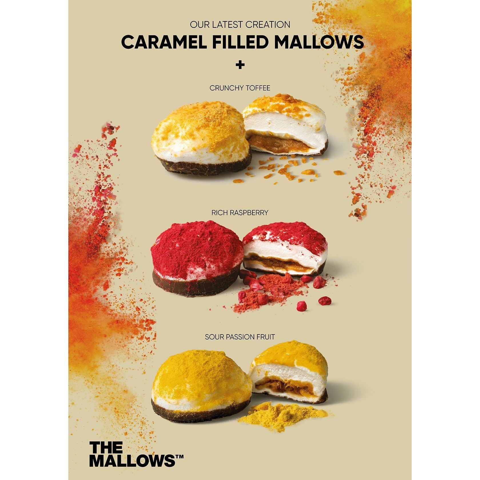 The Mallows Marshmallows s karamelovou plnění bohaté maliny, 55g