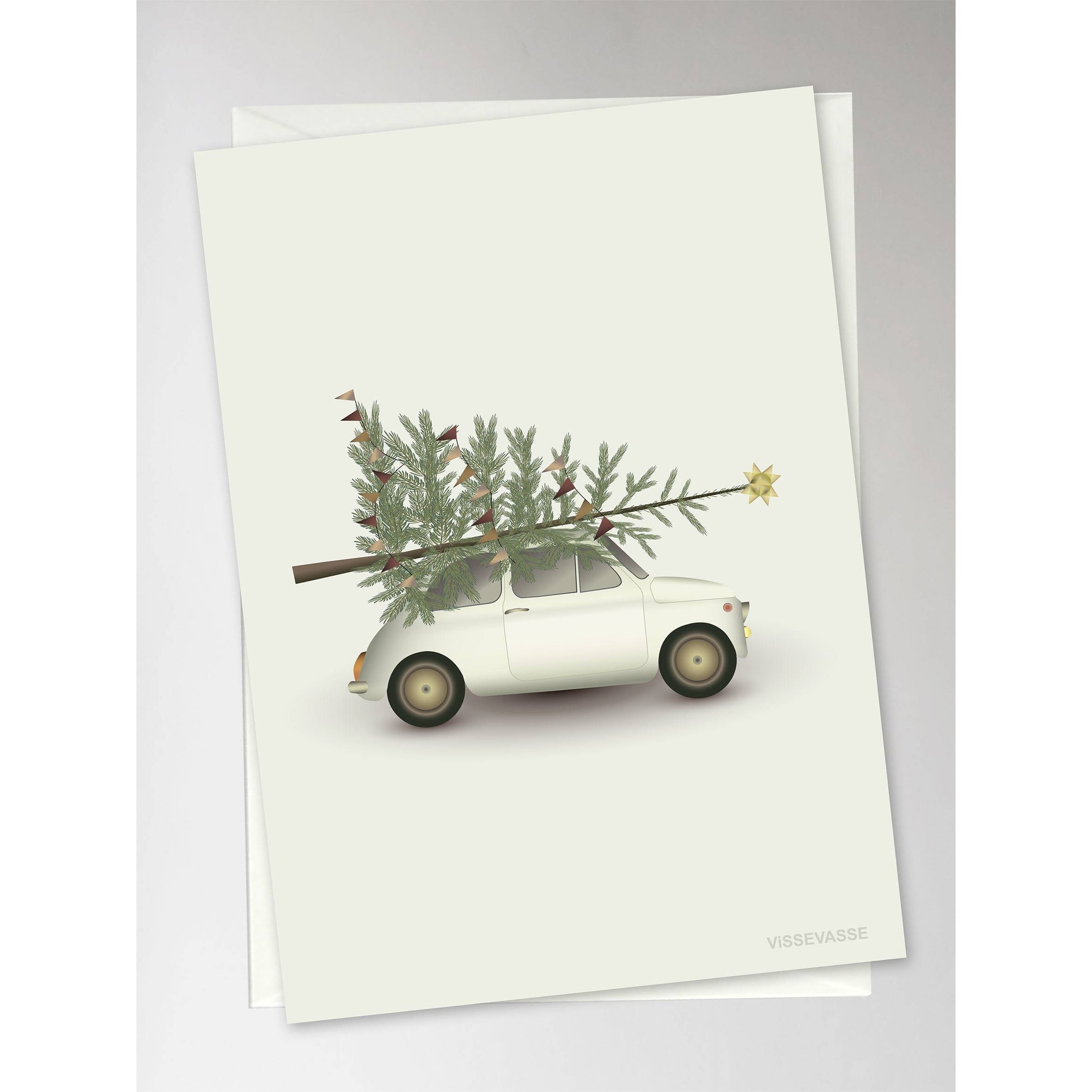 Vissevasse Christmas Tree & Little Car Blonging Card, 10,5x15cm