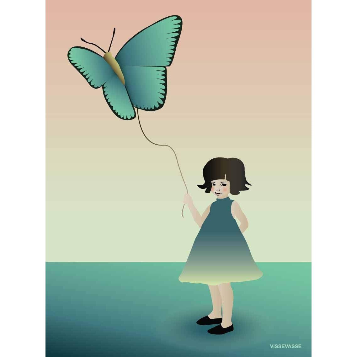 Vissevasse dívka s plakátem motýlů, 15 x21 cm