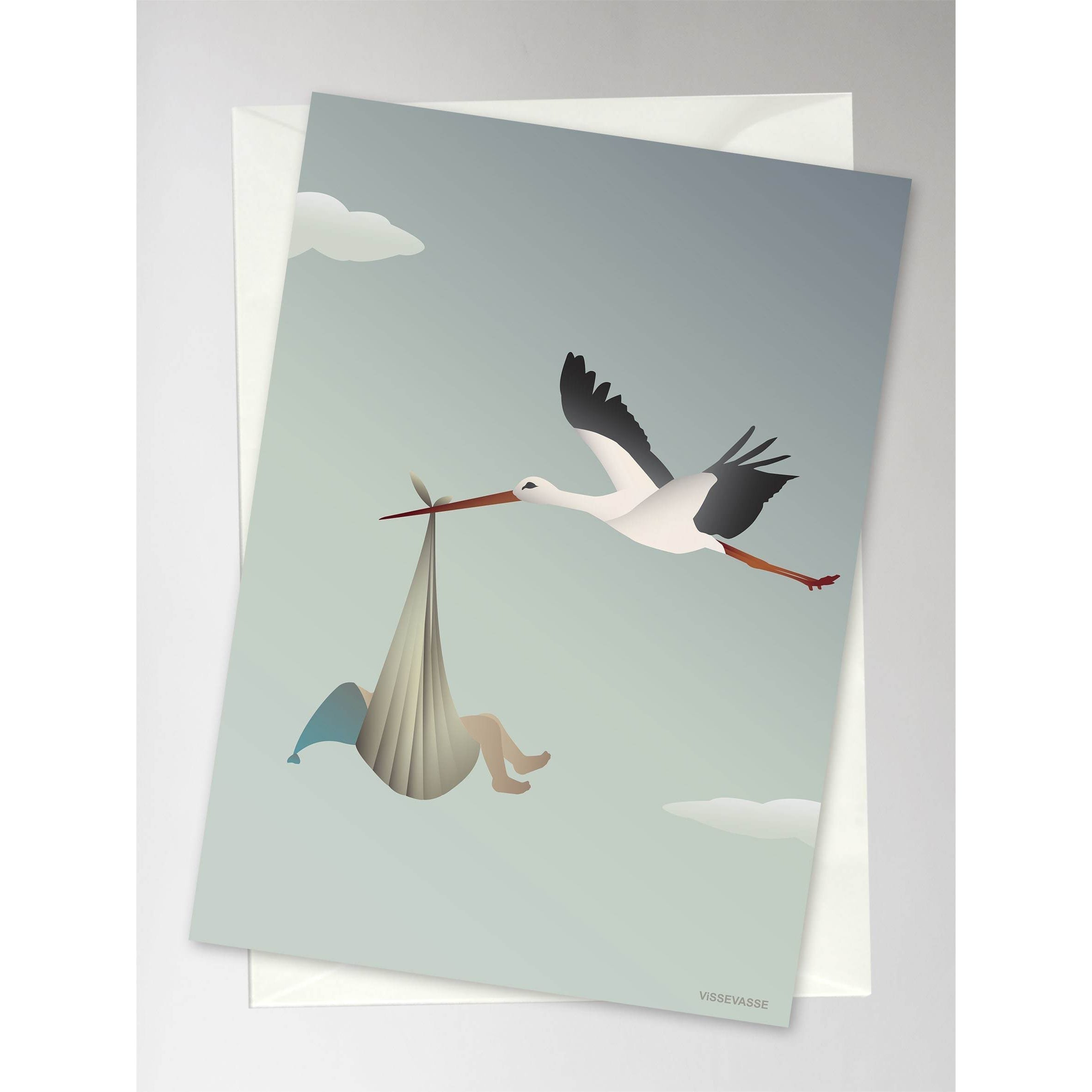 Vissevasse Stork Blonging Card 10,5 x15 cm, modrá