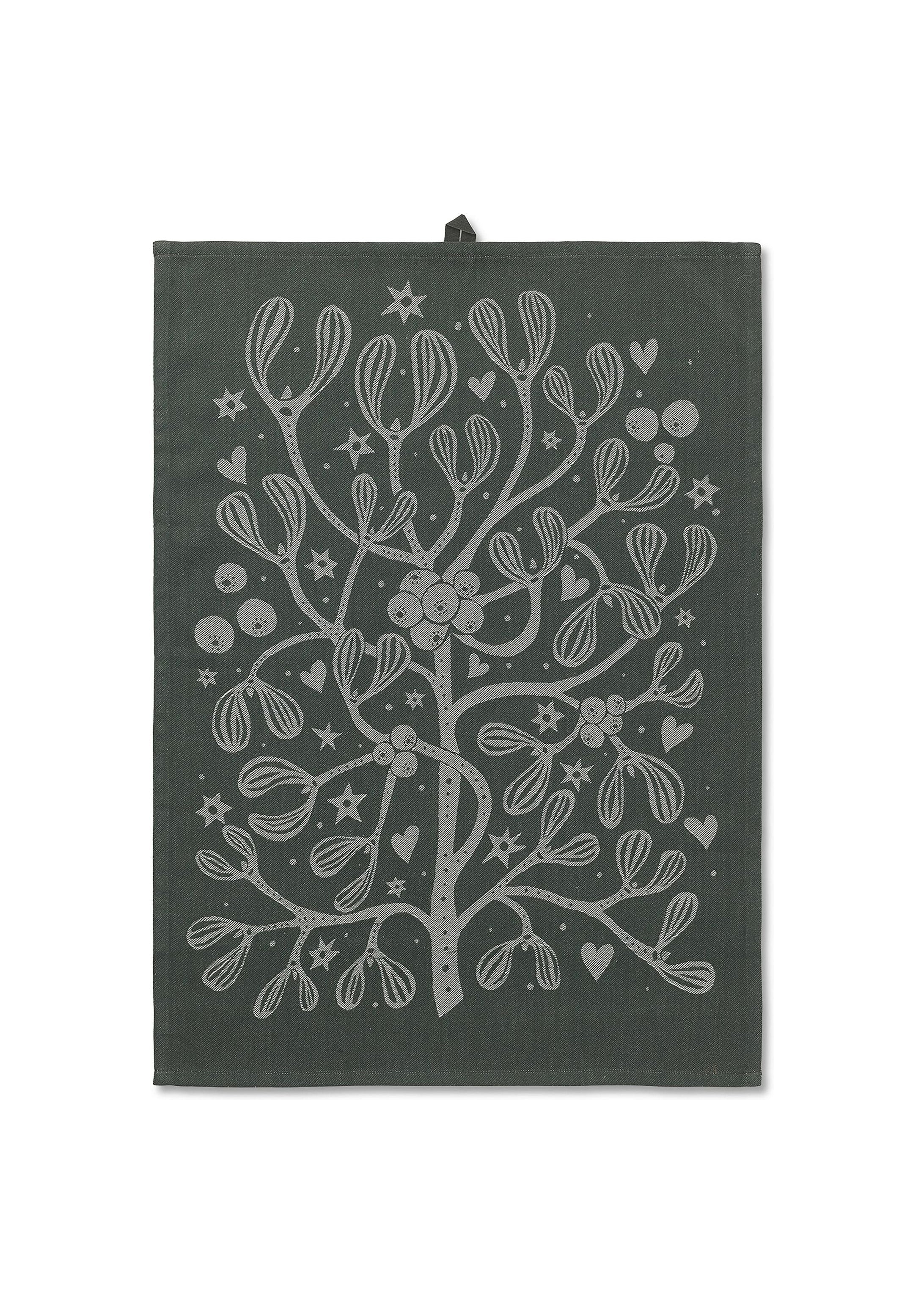 Ferm Living Mistletoe Tea Towel, Dark Green